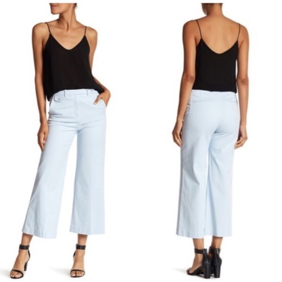 Theory Nadeema Relaxed Chino Pants Size 8, light blue capri Wide Leg, Cotton. - Picture 1 of 13